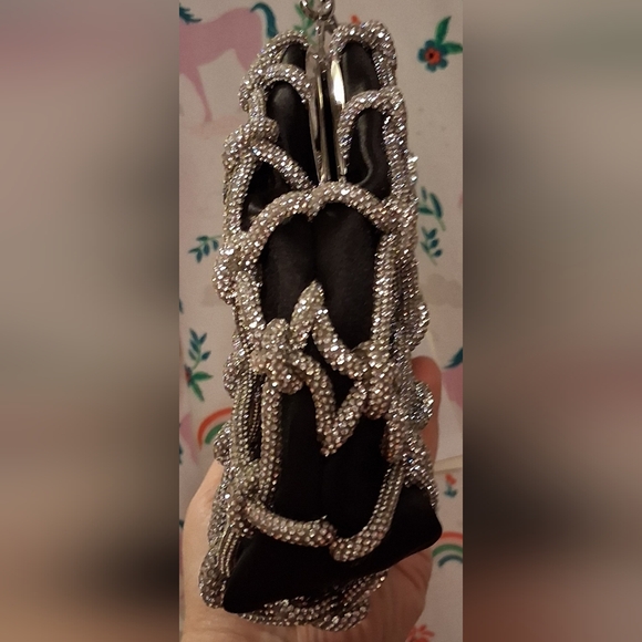 NWT Ted Baker Kylar Black Satin & Crystal Evening Convertible Bling Purse Bag - Picture 5 of 12